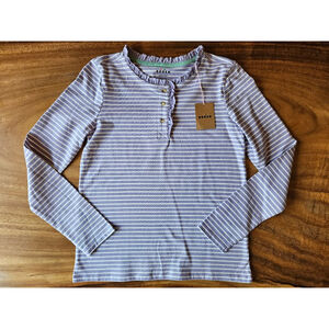 NWT Mini Boden Purple White Stripes Ruffle Long Sleeve Tee Size 14